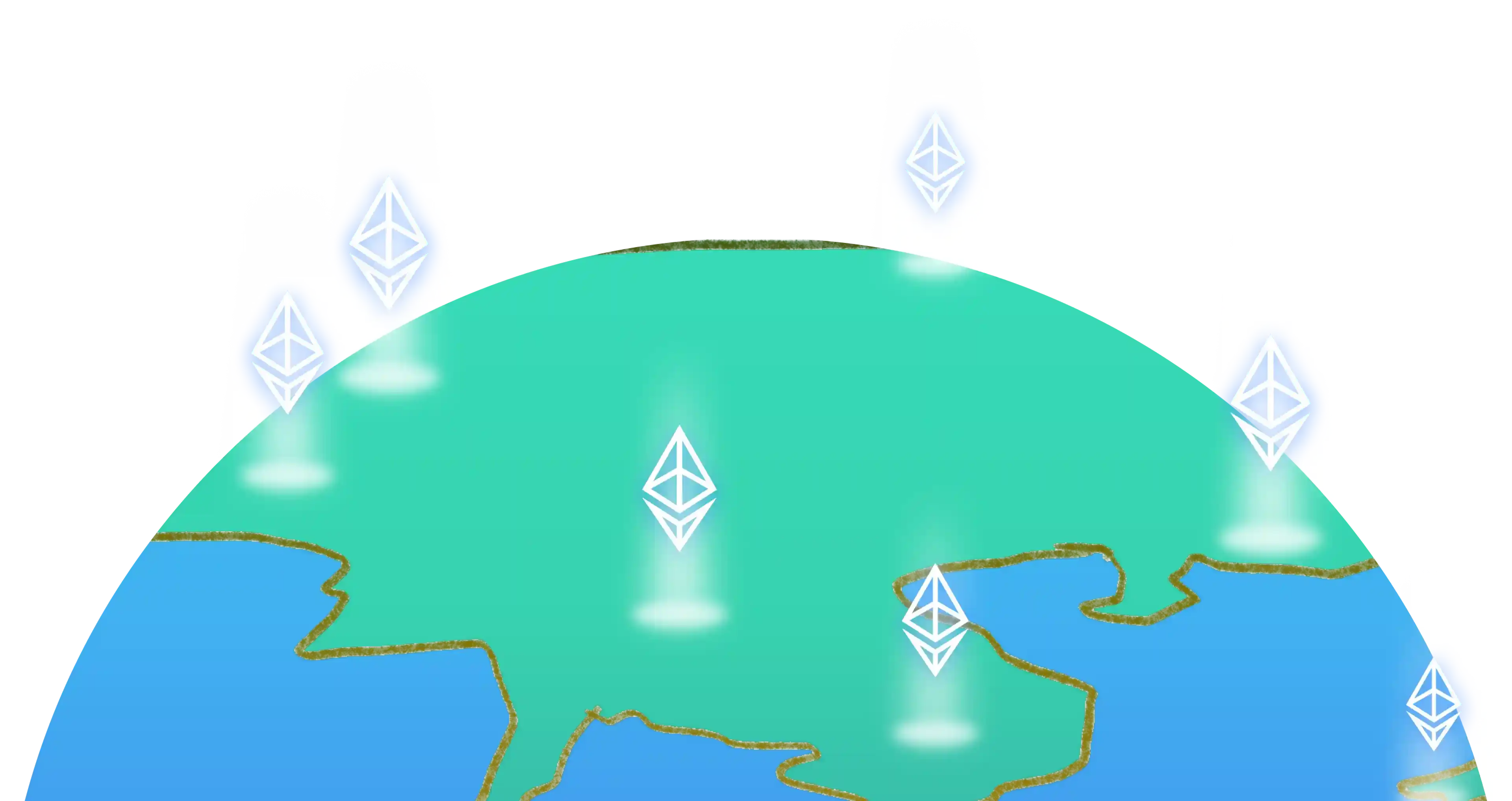 Globe with Ethereum logos